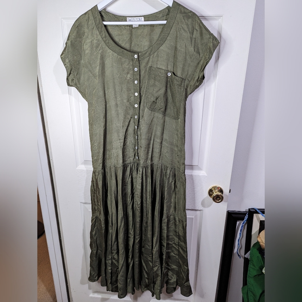 Danny Noble Dress vintage green button front drop waist size small